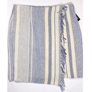 {Halogen} Fringe Faux Wrap Pencil Skirt blue/Ivory